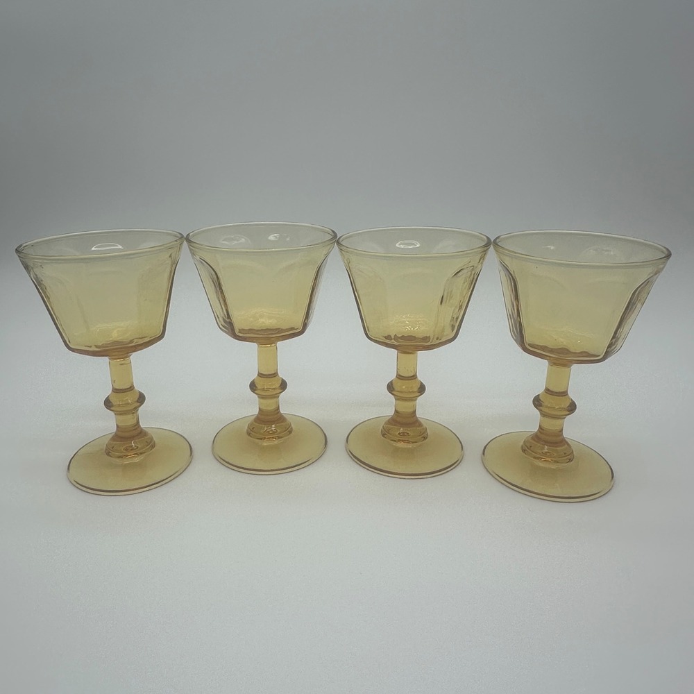 Lenox Bryce Amber Octagon Glass Stemware Set of 4 champagne sherbet Wine Glasses